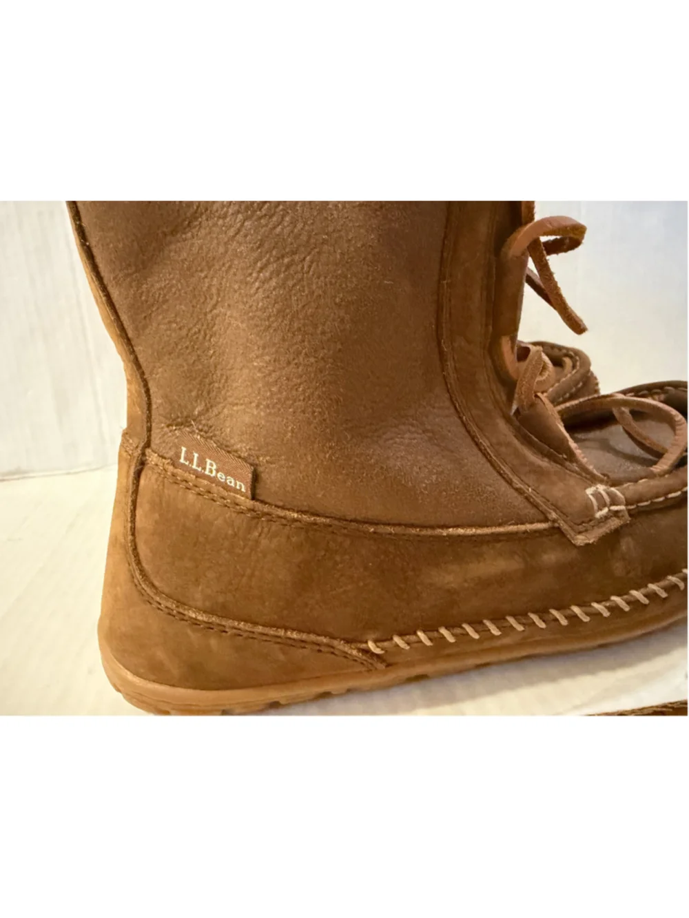 L.L.Bean Brown Shearling Leather Winter Boots Women’s US 10 M Lace Up Lamb Fur M